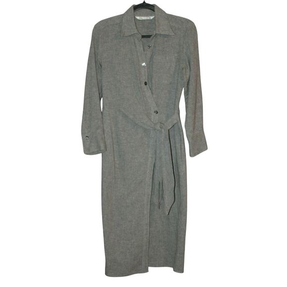 Zara Button Down Dress Long Sleeve Belted Dress XS - Picture 1 of 8